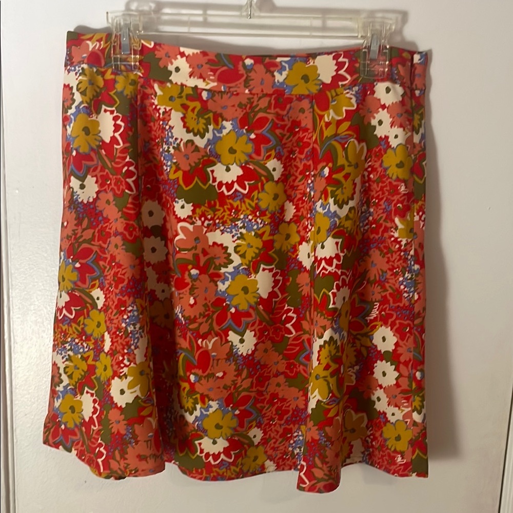 LOFT Floral Skater Skirt - Red and Yellow